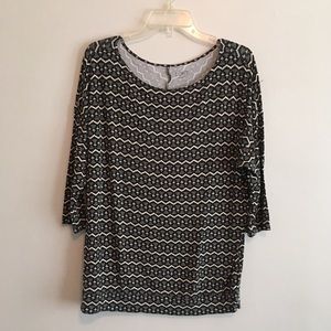 Loft black and white shirt zig zag 3/4 sleeve